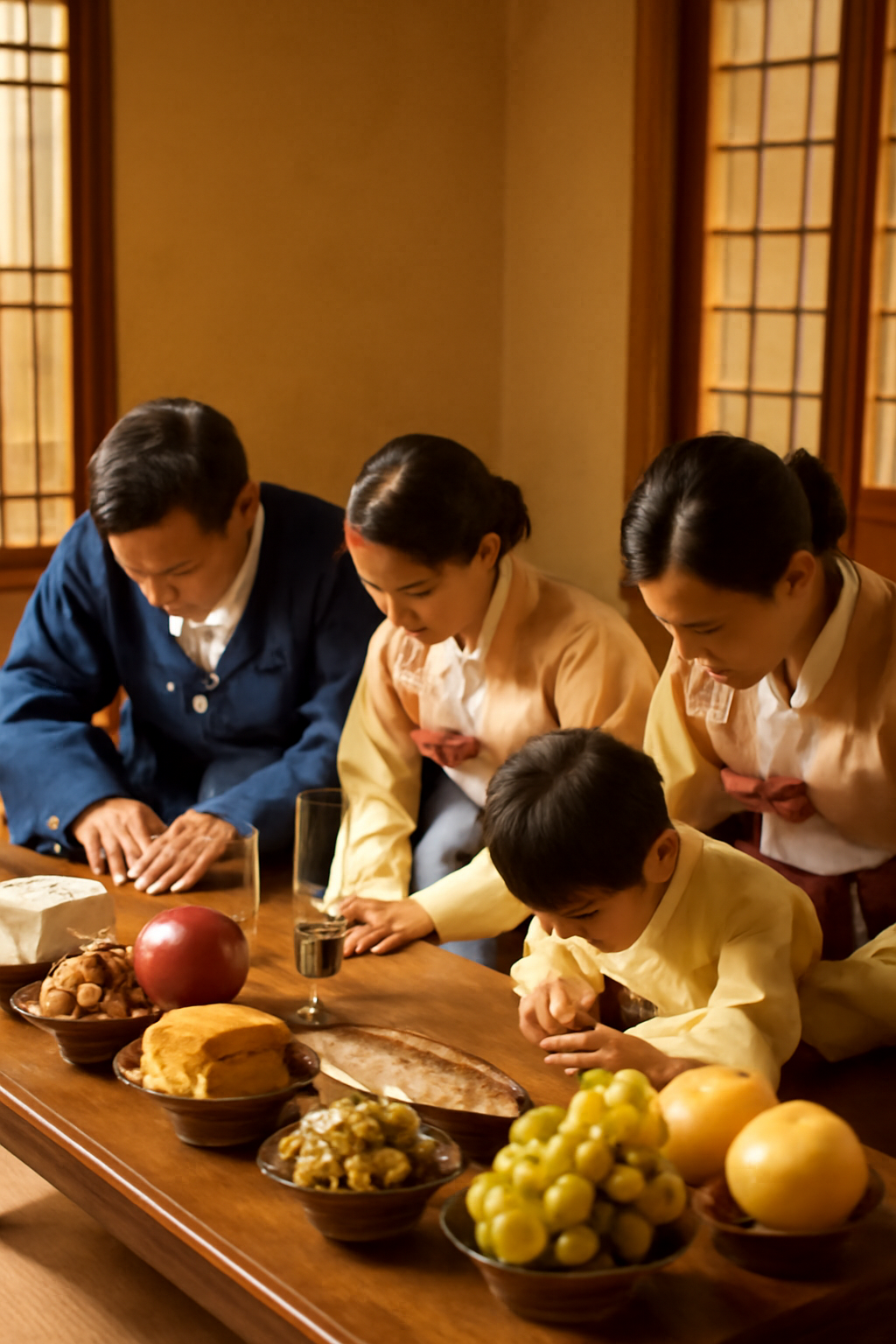 Korean family gathering for a Chuseok ancestral memorial rite