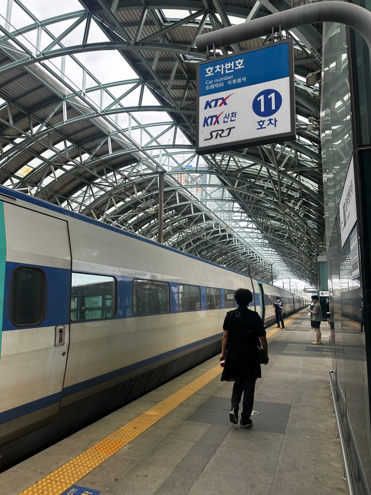 KTX bullet train at a busy South Korean railway station