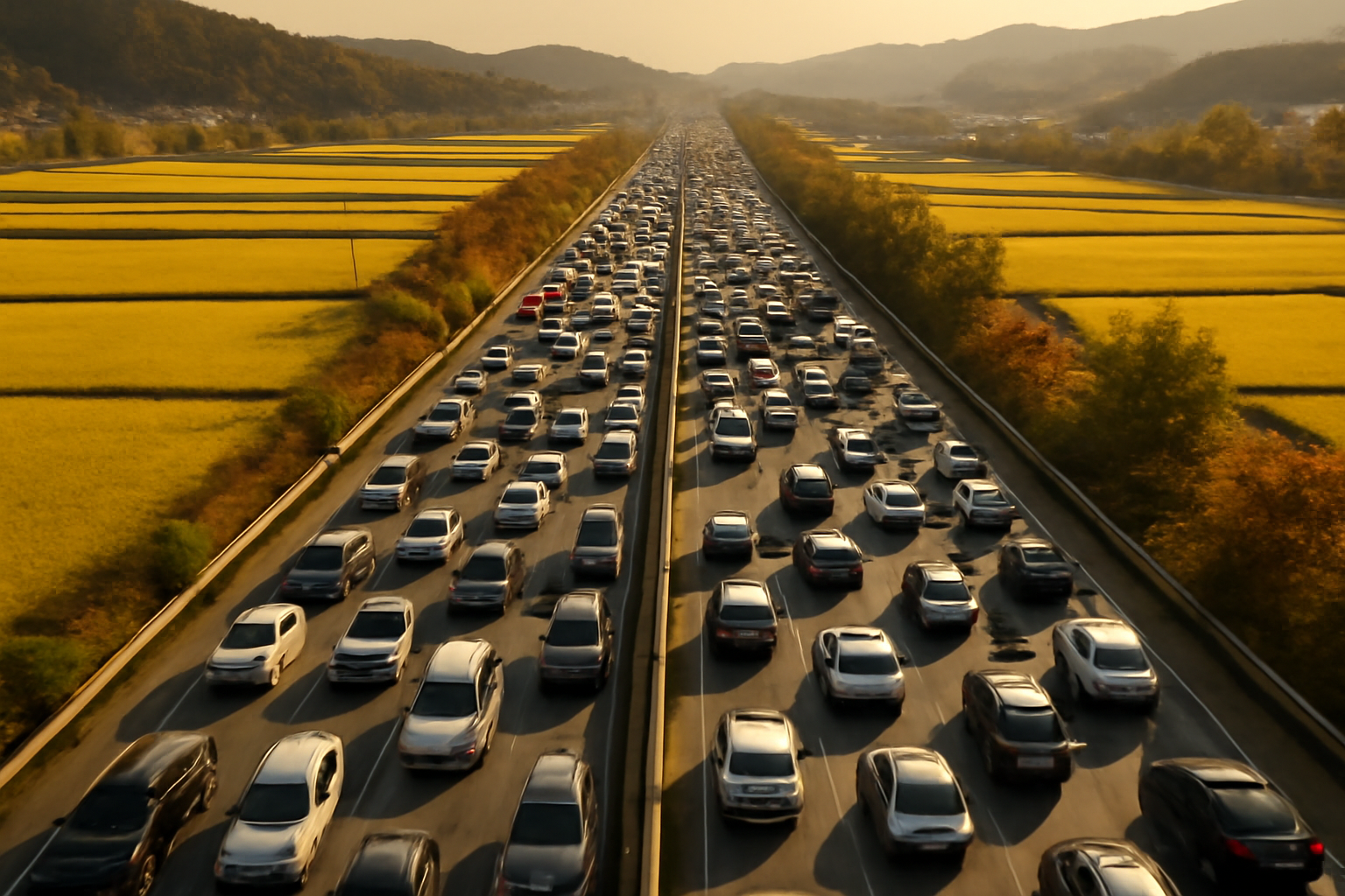 Highway traffic during the Chuseok holiday travel rush in Korea