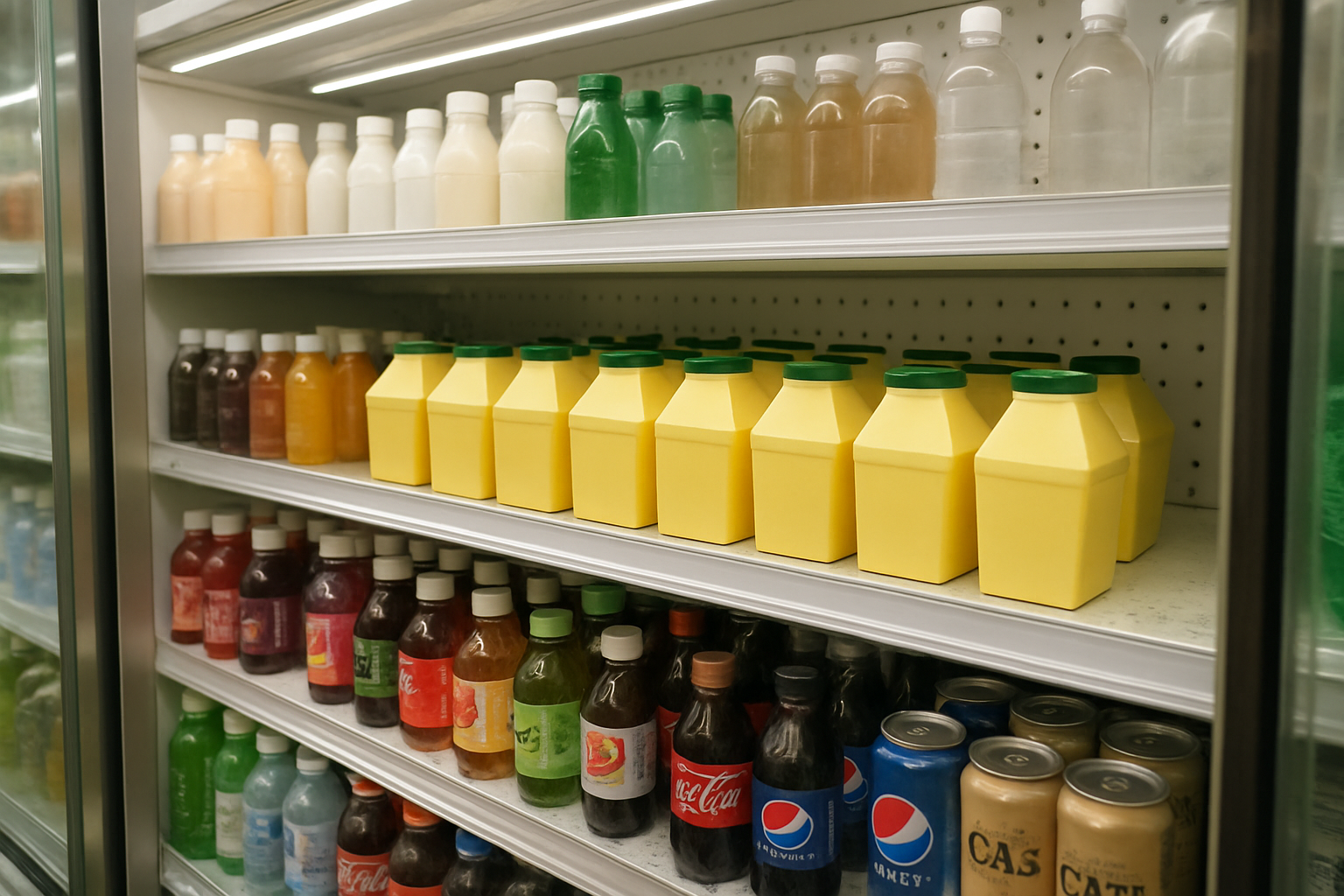 Refrigerated drink section inside a Korean convenience store with banana milk and beverages