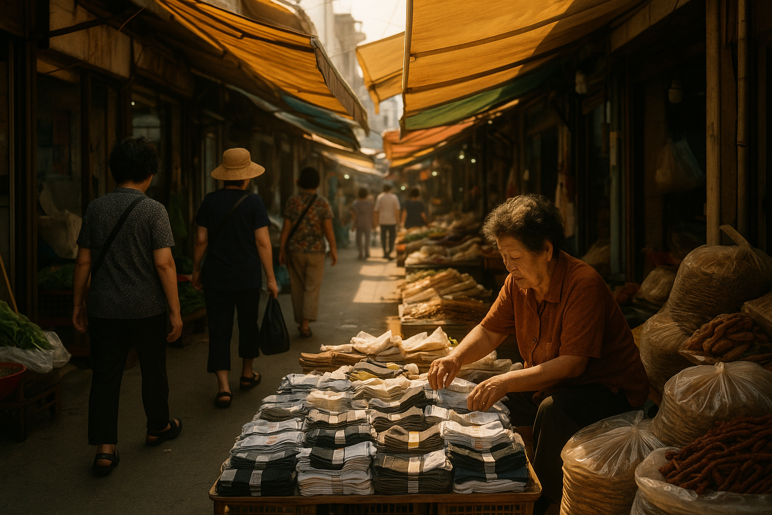 Vendor calling out prices at a Korean traditional market stall