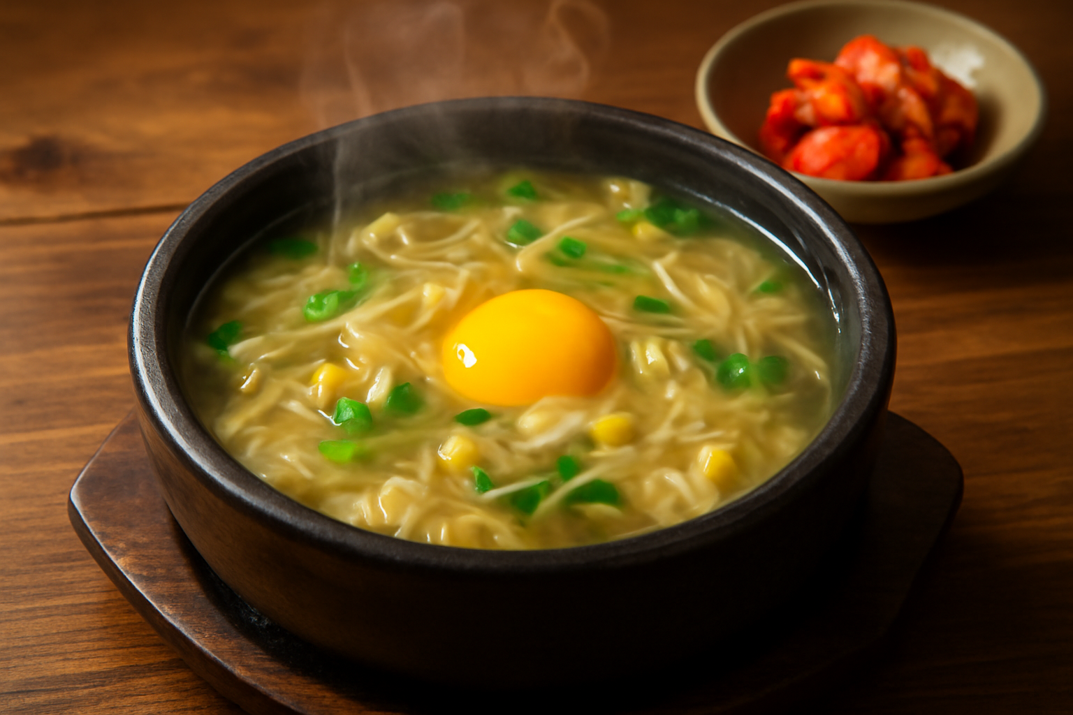 전주 콩나물국밥과 계란 반숙이 올라간 뚝배기 상차림