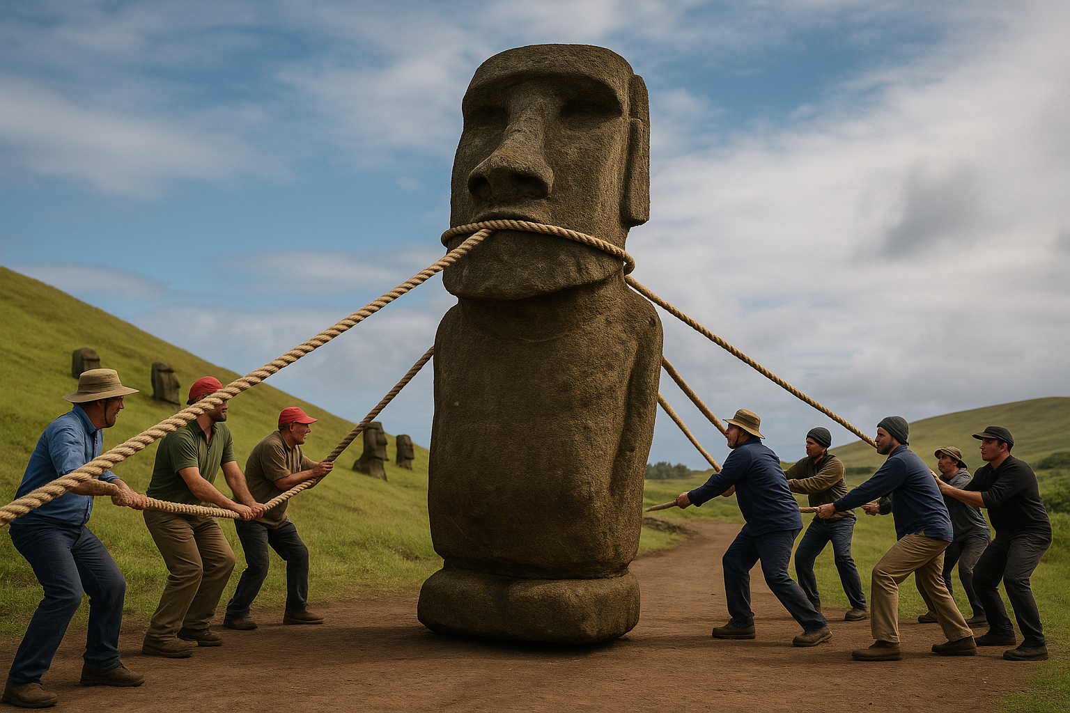 Easter Island Moai walking statue rope experiment