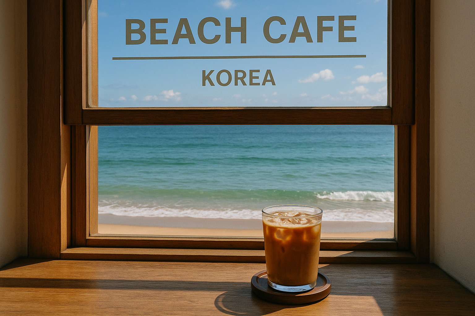 Korea beach cafe window ocean coffee