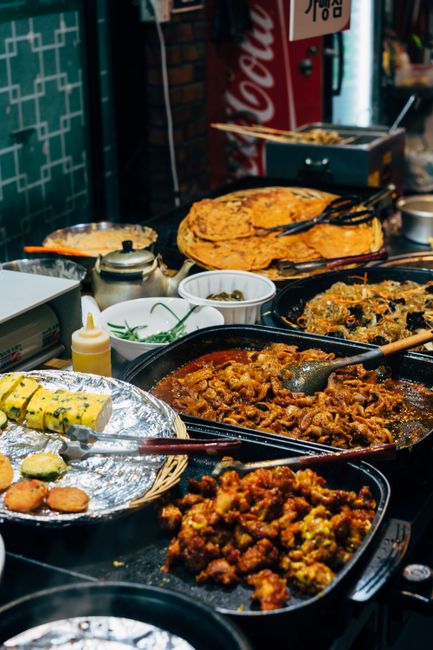 Traditional Korean street food and market stall similar to Mangwon Market