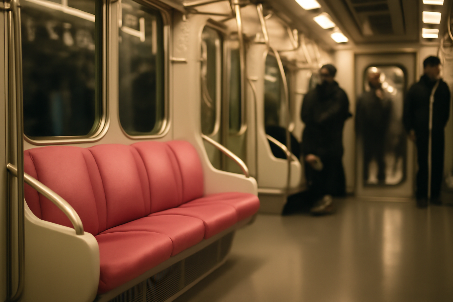 Empty pink priority seating on a Seoul subway car