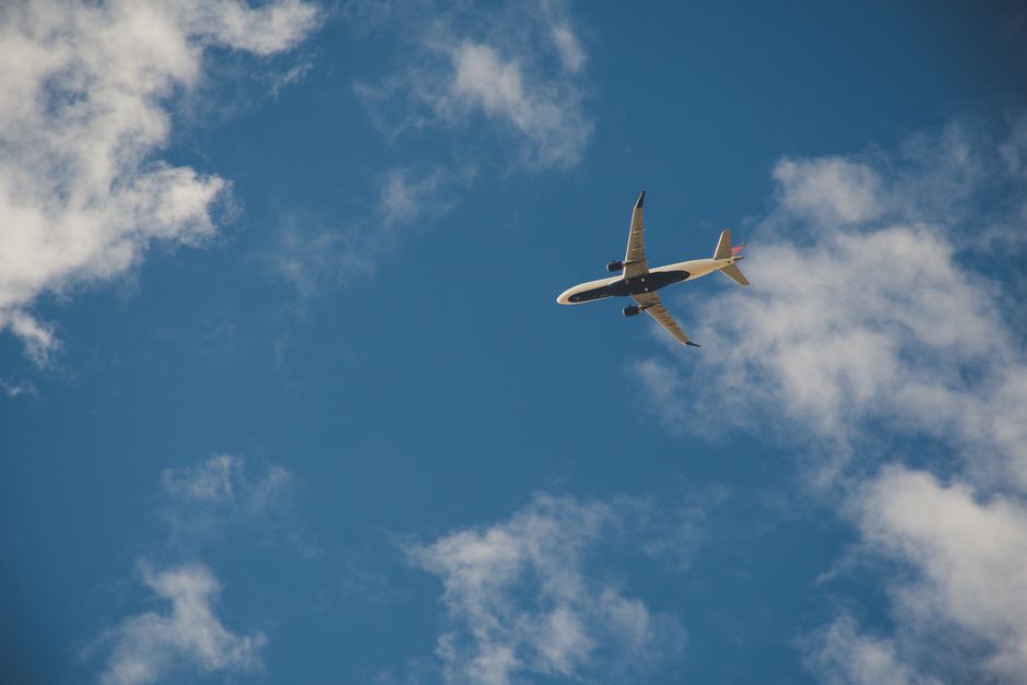commercial airplane flying in clear sky