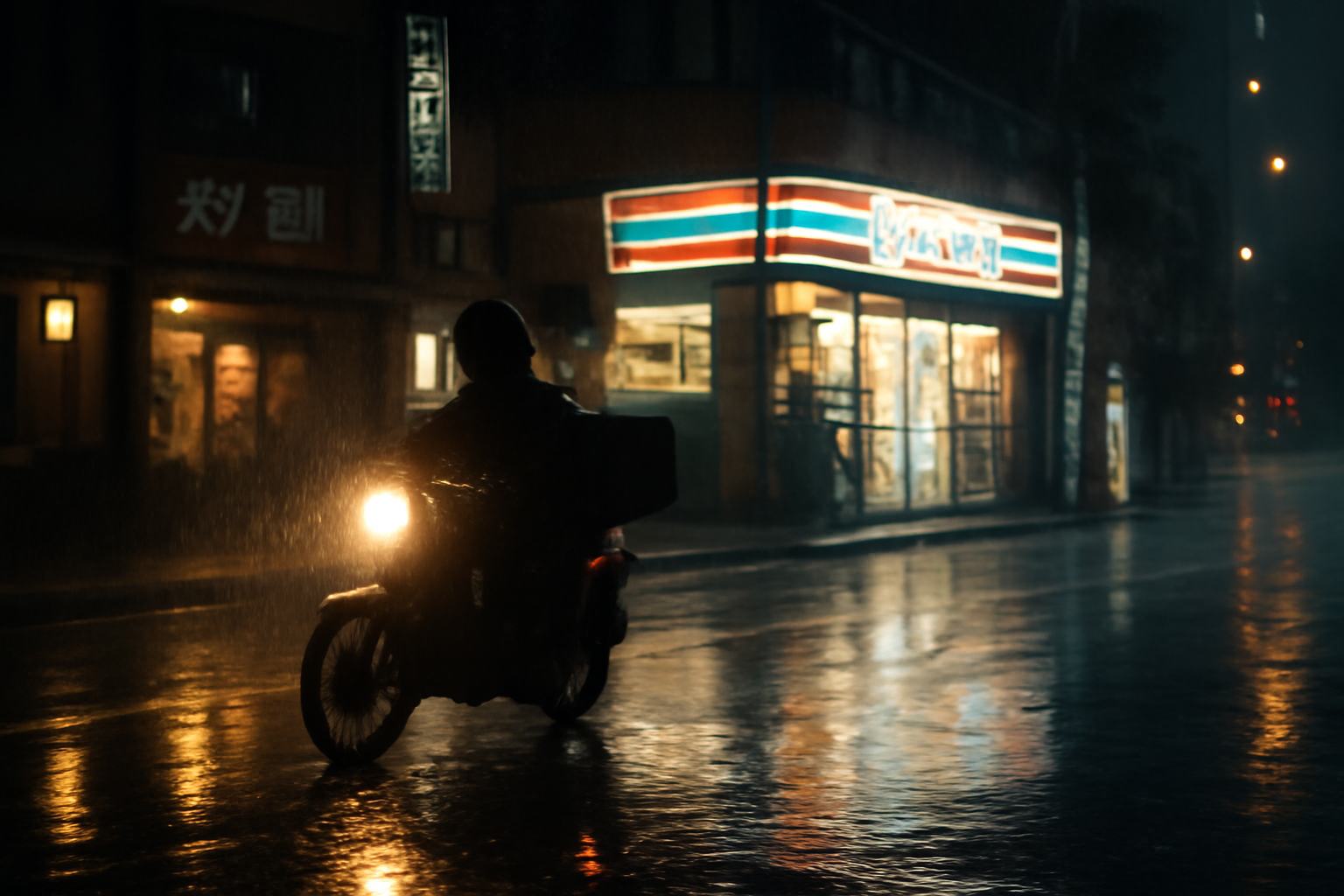 A brightly lit convenience store storefront at night in a Korean city