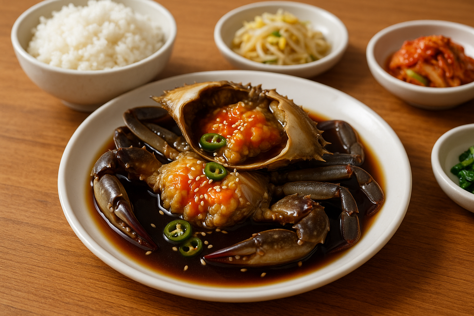 여수 게장백반, 간장게장과 밑반찬이 함께 차려진 한 상