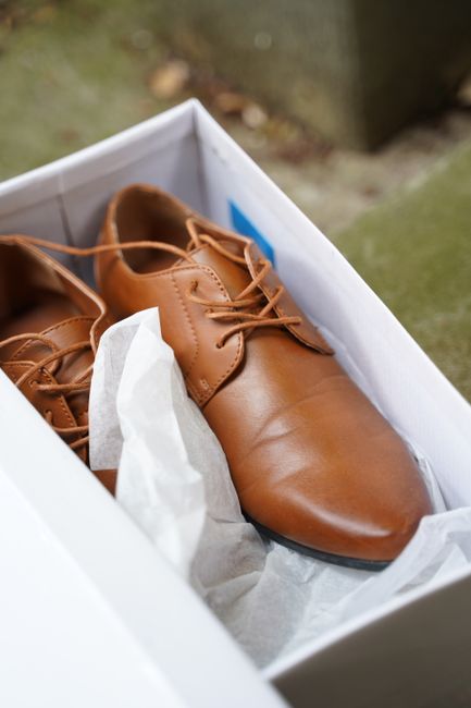 New shoes packed in a box, referencing the Korean superstition about gifting shoes