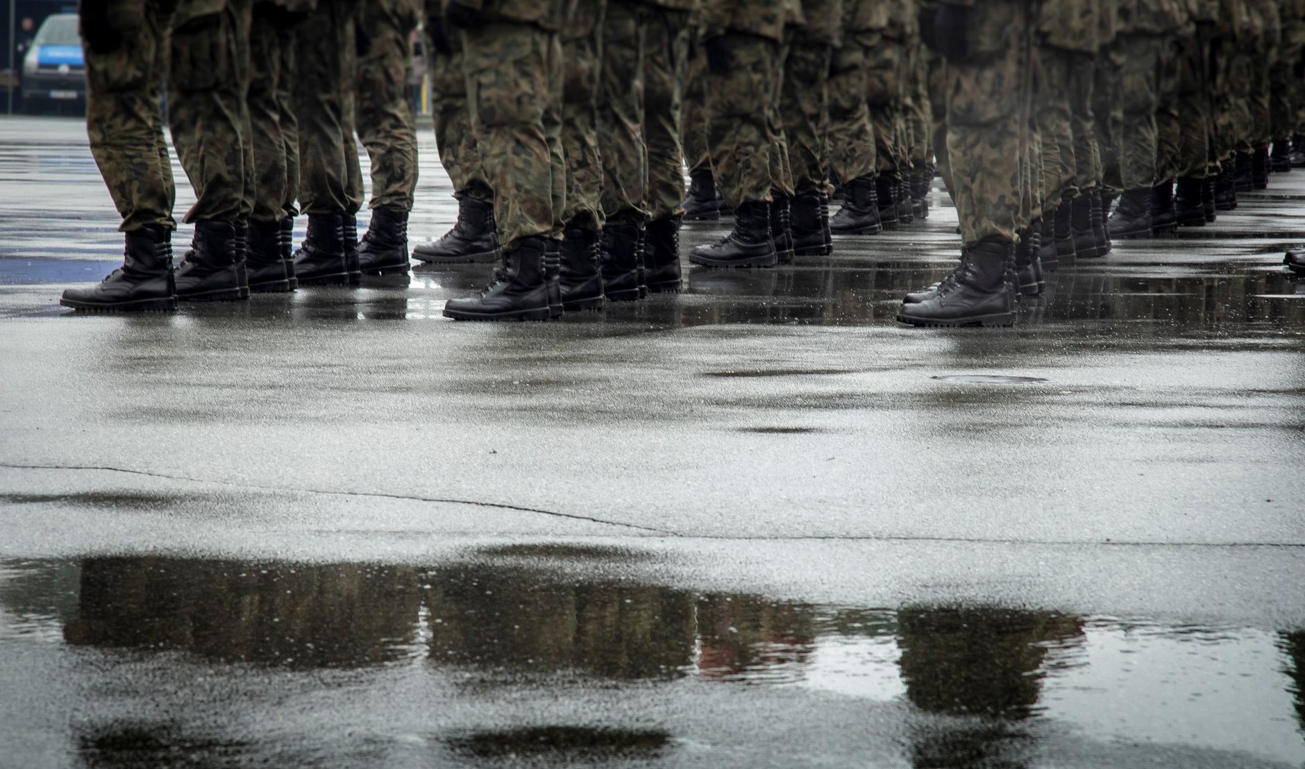 Rows of soldiers marching in formation