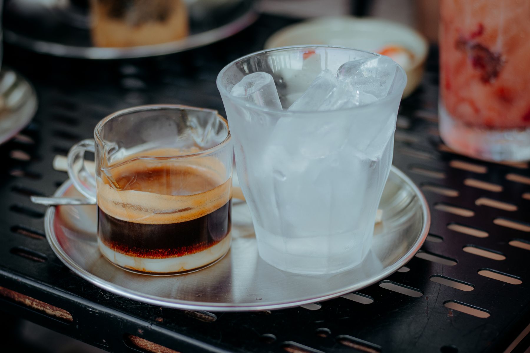 Iced Americano with espresso layered over ice, the default order year-round in Korea