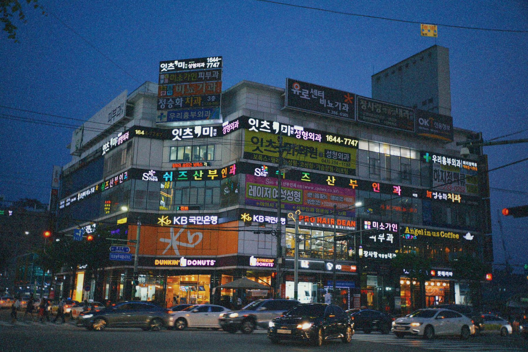 Illuminated academy district street signs in Seoul at night