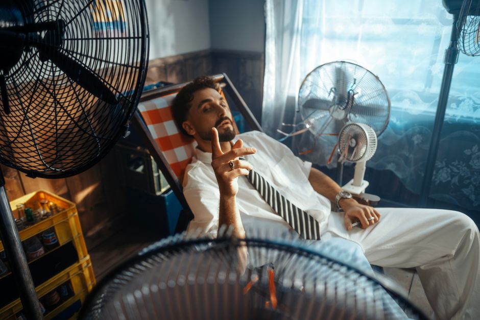 Electric fan in a bedroom at night