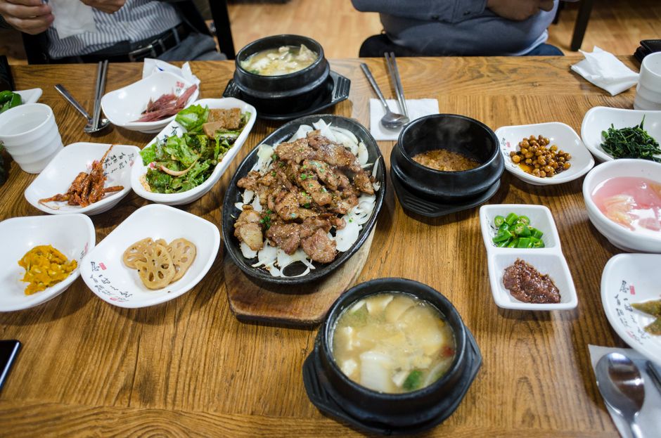 A full Korean table spread with shared dishes and banchan, similar in spirit to a Chuseok feast